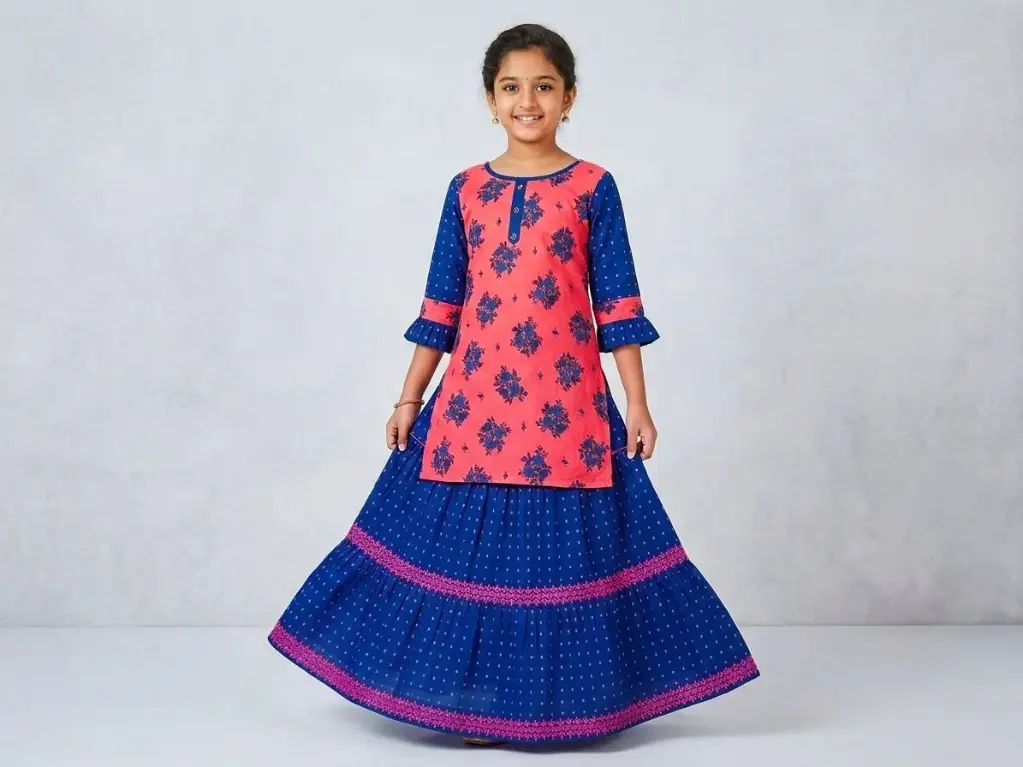Printed kurtai paired with flared tiered skirt